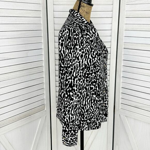 Calvin Klein Animal Print Button Front Shirt Blouse Black White XS - Picture 3 of 13